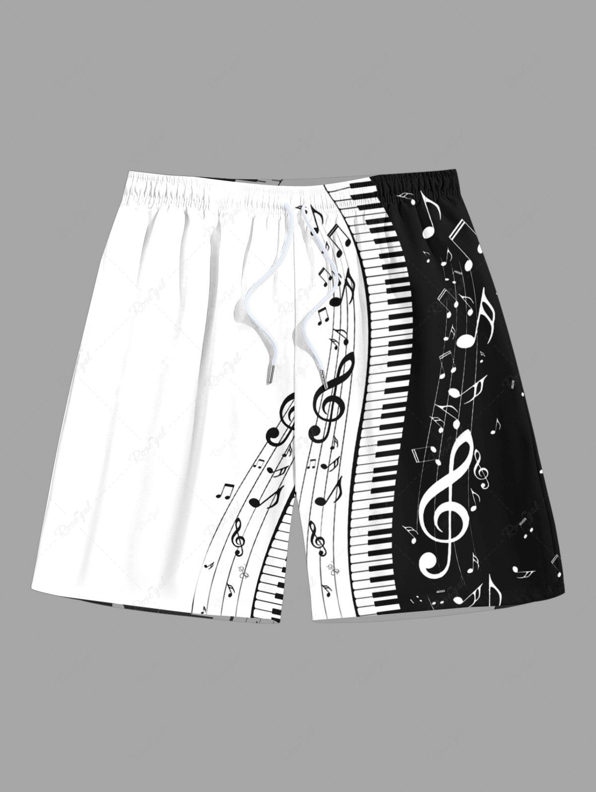 Cheap Plus Size Music Notes Piano Print Beach Shorts  