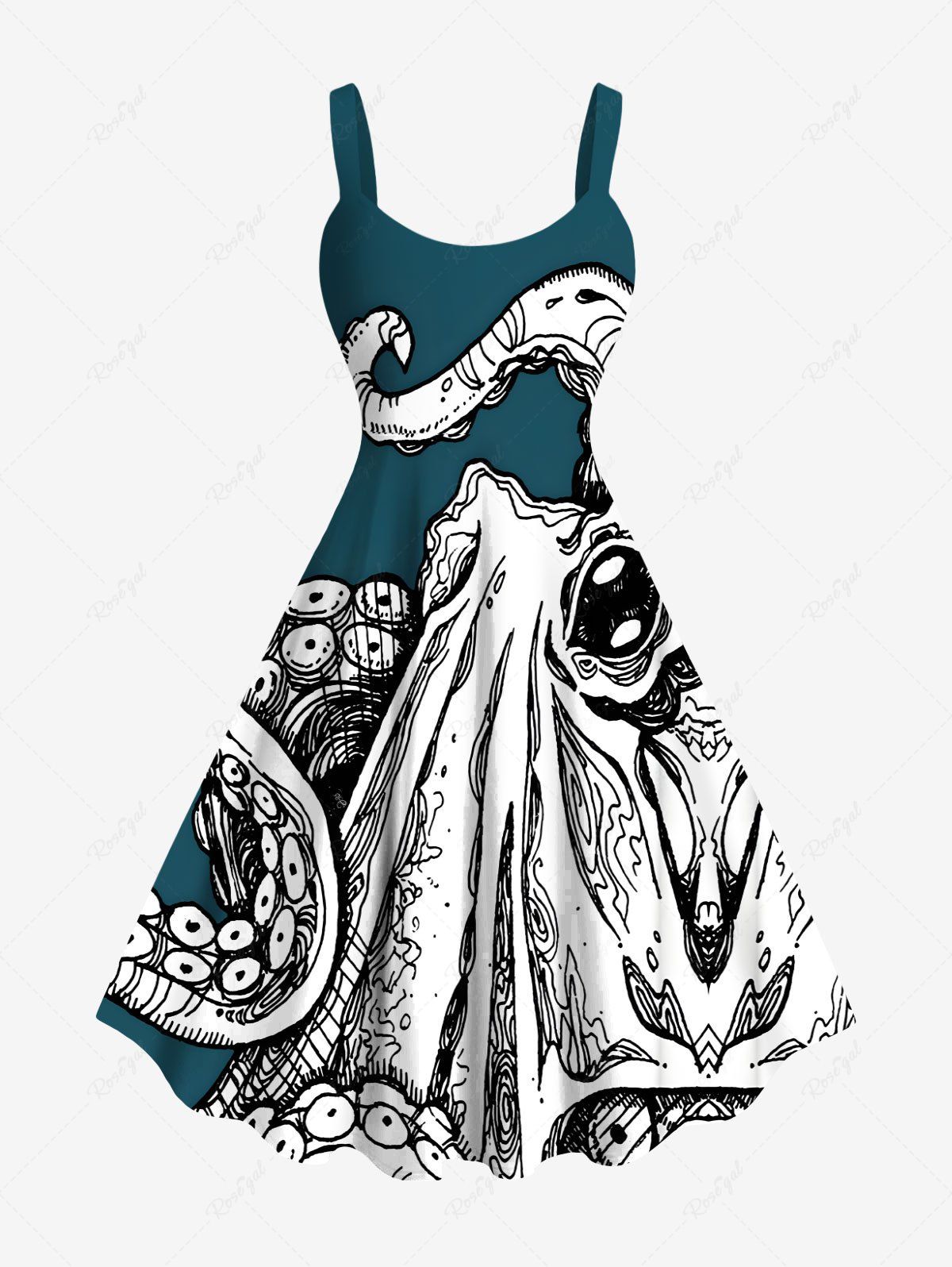 Buy Plus Size Octopus Print Hawaii Tank Dress  