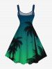 Robe Ligne A Ombre Galaxie et Arbre Noix de Coco Imprimés de Grande Taille - Vert profond S