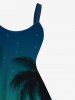 Robe Ligne A Ombre Galaxie et Arbre Noix de Coco Imprimés de Grande Taille - Vert profond S