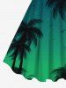 Robe Ligne A Ombre Galaxie et Arbre Noix de Coco Imprimés de Grande Taille - Vert profond S