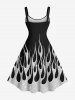 Plus Size Glitter Sequins Fire Flame Print Hawaii A Line Tank Dress -  