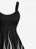 Plus Size Glitter Sequins Fire Flame Print Hawaii A Line Tank Dress -  