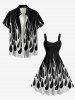 Plus Size Glitter Sequins Fire Flame Print Hawaii A Line Tank Dress -  