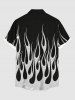 Plus Size Glitter Sequins Fire Flame Print Hawaii Button Pocket Shirt For Men -  
