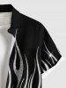 Plus Size Glitter Sequins Fire Flame Print Hawaii Button Pocket Shirt For Men -  