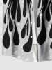 Plus Size Glitter Sequins Fire Flame Print Hawaii Button Pocket Shirt For Men -  