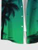 Chemise Boutonnée Imprimé Cocotier et Galaxie Grande Taille avec Poche - Vert profond 2XL