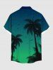 Plus Size Coconut Tree Ombre Galaxy Print Hawaii Button Pocket Shirt For Men -  