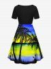Robe Hawaiien Cocotier Imprimé en Blocs de Couleurs de Grande Taille - Bleu 6X