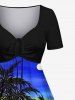 Robe Hawaiien Cocotier Imprimé en Blocs de Couleurs de Grande Taille - Bleu 6X