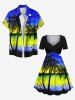 Robe Hawaiien Cocotier Imprimé en Blocs de Couleurs de Grande Taille - Bleu 6X