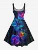 Robe Débardeur Hawaïen Fleur D'Hibiscus Colorée Imprimée de Grande Taille - Noir XS