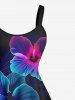 Robe Débardeur Hawaïen Fleur D'Hibiscus Colorée Imprimée de Grande Taille - Noir XS