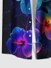 Plus Size Colorful Tropical Hibiscus Flowers Print Buttons Pocket Hawaii Shirt For Men -  