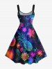 Robe D'Entraînement Cerise Fleur et Feuille Tropicale Imprimées de Grande Taille - Noir 2X