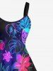 Robe D'Entraînement Cerise Fleur et Feuille Tropicale Imprimées de Grande Taille - Noir 2X