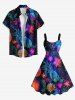 Robe D'Entraînement Cerise Fleur et Feuille Tropicale Imprimées de Grande Taille - Noir 2X
