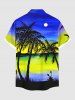 Plus Size Coconut Tree Seascape Colorblock Sky Print Buttons Pocket Hawaii Shirt For Men -  