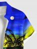 Plus Size Coconut Tree Seascape Colorblock Sky Print Buttons Pocket Hawaii Shirt For Men -  
