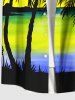 Plus Size Coconut Tree Seascape Colorblock Sky Print Buttons Pocket Hawaii Shirt For Men -  