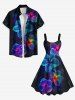 Plus Size Colorful Tropical Hibiscus Flowers Print Hawaii Tank Dress -  