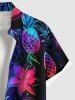 Plus Size Tropical Leaf Hibiscus Flower Pineapple Strawberry Print Buttons Pocket Hawaii Shirt For Men -  