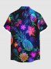 Plus Size Tropical Leaf Hibiscus Flower Pineapple Strawberry Print Buttons Pocket Hawaii Shirt For Men -  