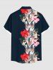 Plus Size Flowers Leaf Print Buttons Pocket Hawaii Shirt For Men - Noir 6XL