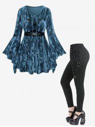 Haut Moulant Noué Découpé Panneau en Faux Cuir et Anneau en D Grande Taille - Bleu profond 
