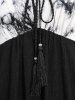 Ink Tie Dye Crochet Applique Tied Tassel Patchwork Top and Pocket Drawstring Marled Wide Leg Pants Plus Size Outfit -  