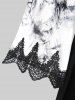 Ink Tie Dye Crochet Applique Tied Tassel Patchwork Top and Pocket Drawstring Marled Wide Leg Pants Plus Size Outfit -  
