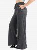 Ink Tie Dye Crochet Applique Tied Tassel Patchwork Top and Pocket Drawstring Marled Wide Leg Pants Plus Size Outfit -  
