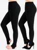 Ruched Bust Ruffles Solid Cami Top and Button Cropped Top Set and Ribbed Stirrup Leggings Plus Size Outfit -  