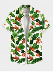 Plus Size Tropical Leaf Flower Print Buttons Pocket Hawaii Shirt For Men -  