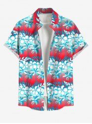 Chemise Décontractée Fleur et Arbre Noix de Coco Imprimés en Blocs de Couleurs avec Poche de Grande Taille - Bleu clair 2XL