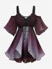 Plus Size Ombre Lace-Up Grommets Ruffles Lace Trim Cold Shoulder Blouse -  