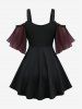 Plus Size Ombre Lace-Up Grommets Ruffles Lace Trim Cold Shoulder Blouse -  