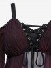 Plus Size Ombre Lace-Up Grommets Ruffles Lace Trim Cold Shoulder Blouse -  