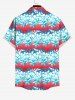 Plus Size Coconut Tree Flower Colorblock Print Buttons Pocket Hawaii Shirt For Men -  