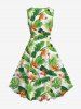 Plus Size Tropical Leaf Flower Print Hawaii 1950s Vintage Dress -  