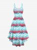 Plus Size Coconut Tree Flower Colorblock Print High Low Hawaii Cami Dress -  