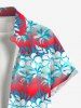 Chemise Décontractée Fleur et Arbre Noix de Coco Imprimés en Blocs de Couleurs avec Poche de Grande Taille - Bleu clair 2XL