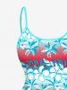 Plus Size Coconut Tree Flower Colorblock Print High Low Hawaii Cami Dress -  