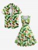 Plus Size Tropical Leaf Flower Print Buttons Pocket Hawaii Shirt For Men -  