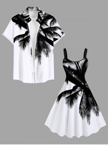 Coconut Tree Two Tone Print Plus Size Matching Hawaii Beach Outfit For Couples - WHITE