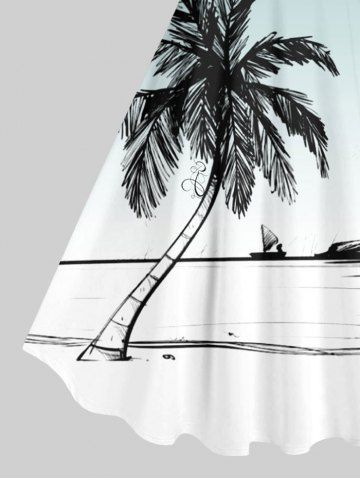 Coconut Tree Seagull Sailboat Ombre Print Plus Size Matching Hawaii Beach Outfit For Couples