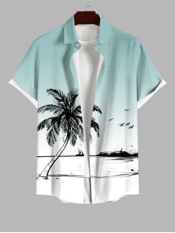 Coconut Tree Seagull Sailboat Ombre Print Plus Size Matching Hawaii Beach Outfit For Couples