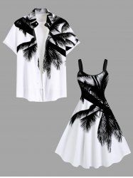 Coconut Tree Two Tone Print Plus Size Matching Hawaii Beach Outfit For Couples -  