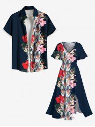 Costume de Plage Grande Taille Imprimé à Fleurs et Feuilles Assorti - Noir 